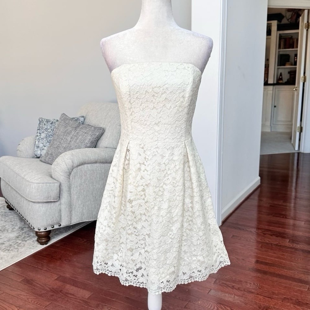 Lily Pulitzer Ivory White Cotton Lace Strapless Feminine Cocktail Dress Size 8
